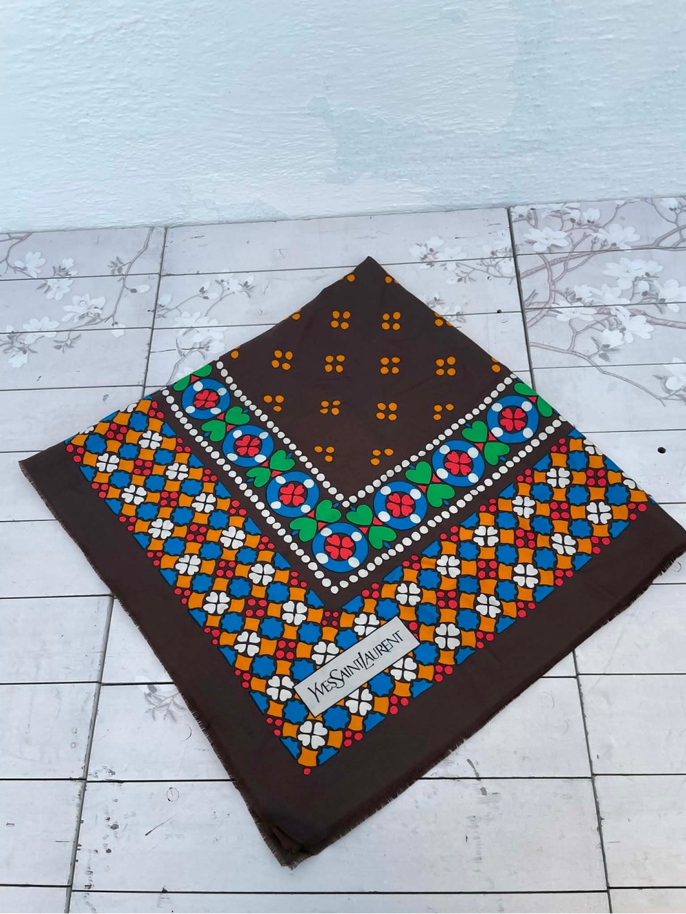 Brown Geometric Floral Print Scarf